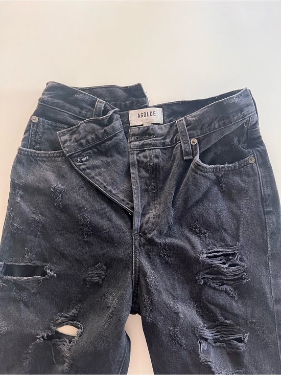 Agolde Denim - Agolde Women's Washed Black Distressed Pinch Waist Jeans